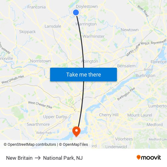 New Britain to National Park, NJ map