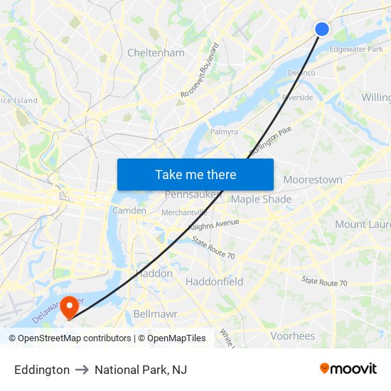 Eddington to National Park, NJ map