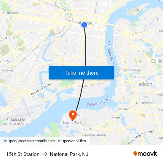 15th St Station to National Park, NJ map