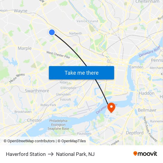 Haverford Station to National Park, NJ map