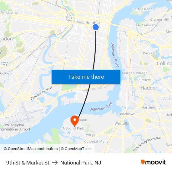 9th St & Market St to National Park, NJ map