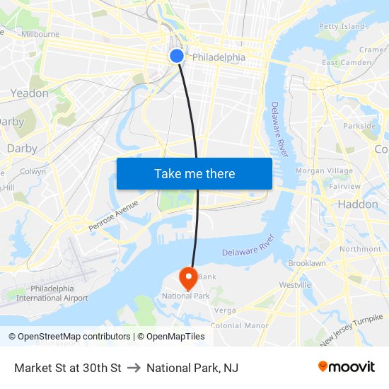 Market St at 30th St to National Park, NJ map