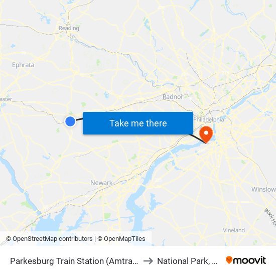 Parkesburg Train Station (Amtrak) to National Park, NJ map