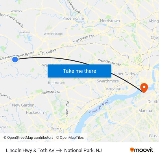 Lincoln Hwy & Toth Av to National Park, NJ map