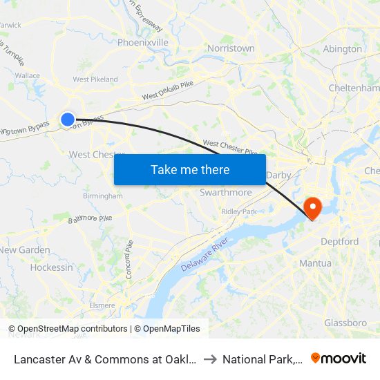 Lancaster Av & Commons at Oaklands to National Park, NJ map