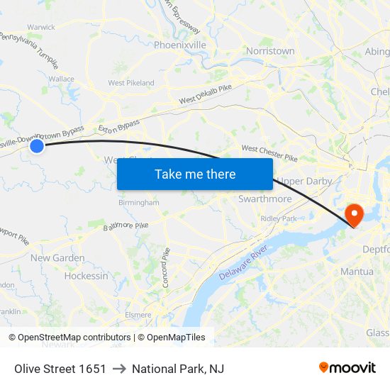 Olive Street 1651 to National Park, NJ map