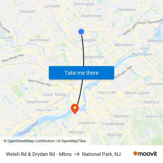 Welsh Rd & Dryden Rd - Mbns to National Park, NJ map