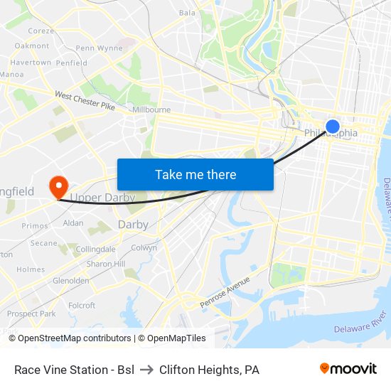 Race Vine Station - Bsl to Clifton Heights, PA map