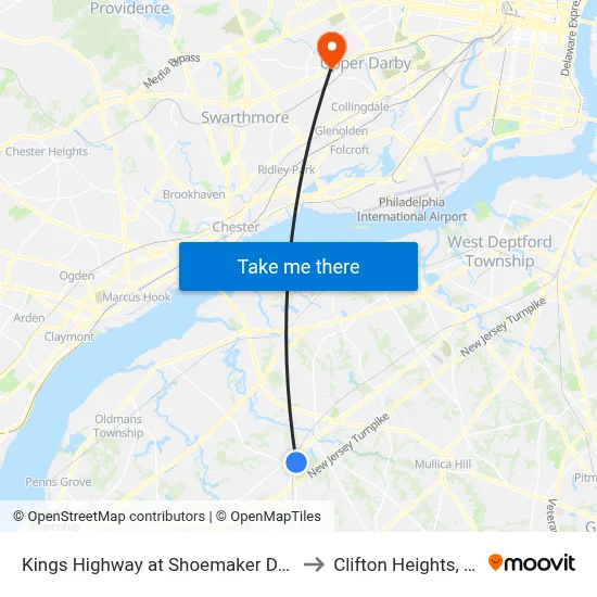 Kings Highway at Shoemaker Drive to Clifton Heights, PA map