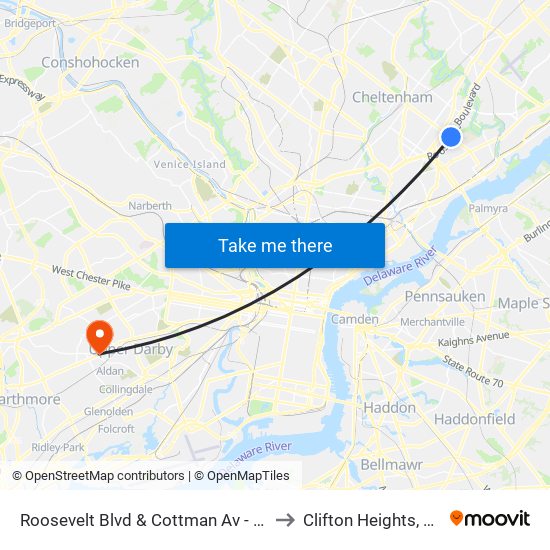 Roosevelt Blvd & Cottman Av - FS to Clifton Heights, PA map