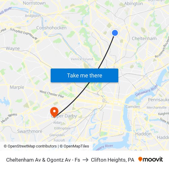 Cheltenham Av & Ogontz Av - Fs to Clifton Heights, PA map