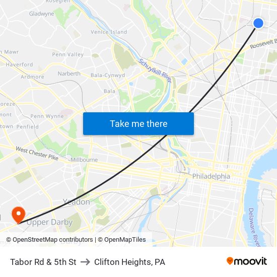 Tabor Rd & 5th St to Clifton Heights, PA map