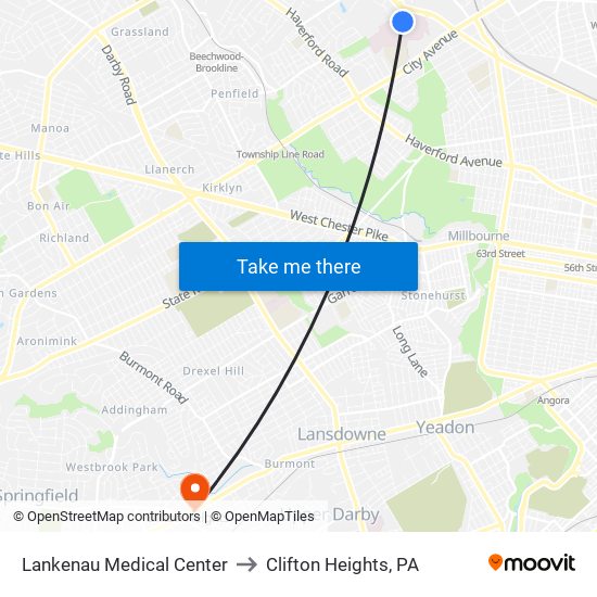 Lankenau Medical Center to Clifton Heights, PA map