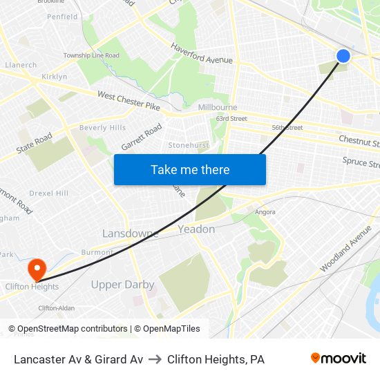 Lancaster Av & Girard Av to Clifton Heights, PA map