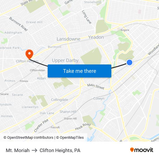 Mt. Moriah to Clifton Heights, PA map