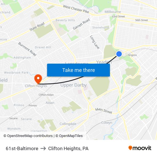 61st-Baltimore to Clifton Heights, PA map