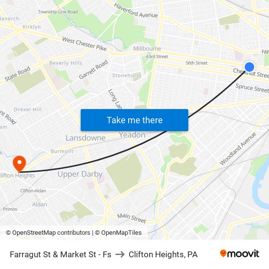 Farragut St & Market St - Fs to Clifton Heights, PA map