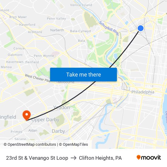 23rd St & Venango St Loop to Clifton Heights, PA map