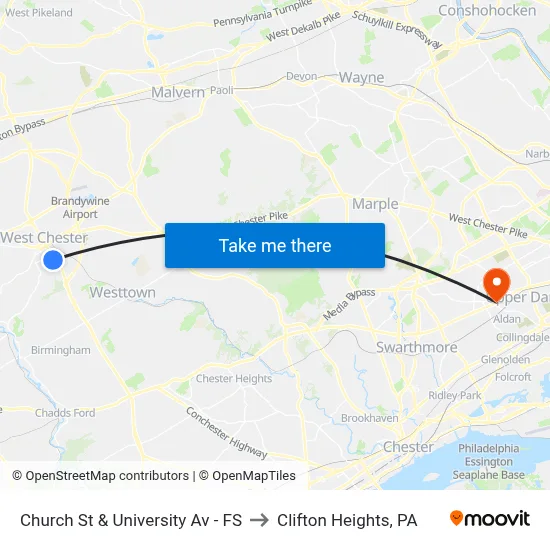 Church St & University Av - FS to Clifton Heights, PA map
