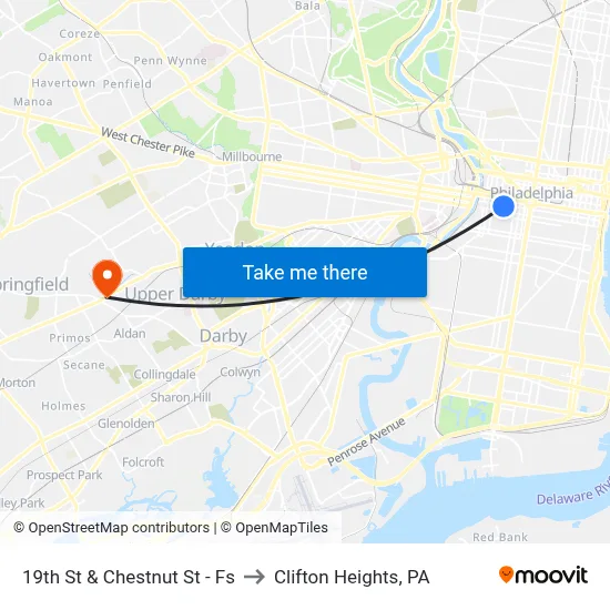19th St & Chestnut St - Fs to Clifton Heights, PA map