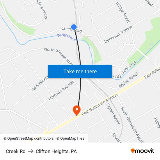 Creek Rd to Clifton Heights, PA map