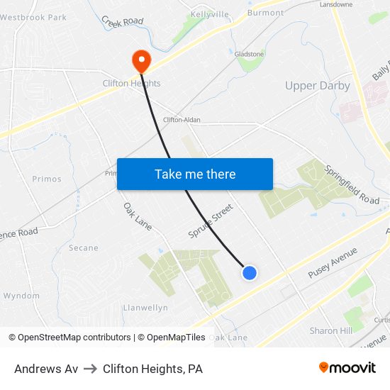Andrews Av to Clifton Heights, PA map