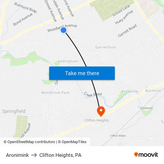 Aronimink to Clifton Heights, PA map