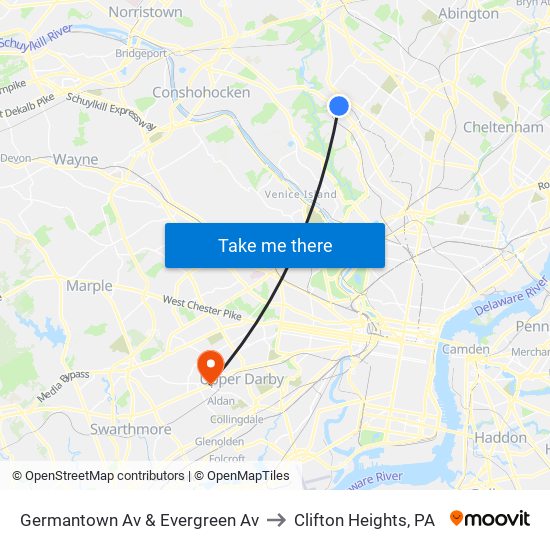 Germantown Av & Evergreen Av to Clifton Heights, PA map