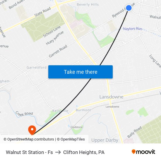 Walnut St Station - Fs to Clifton Heights, PA map