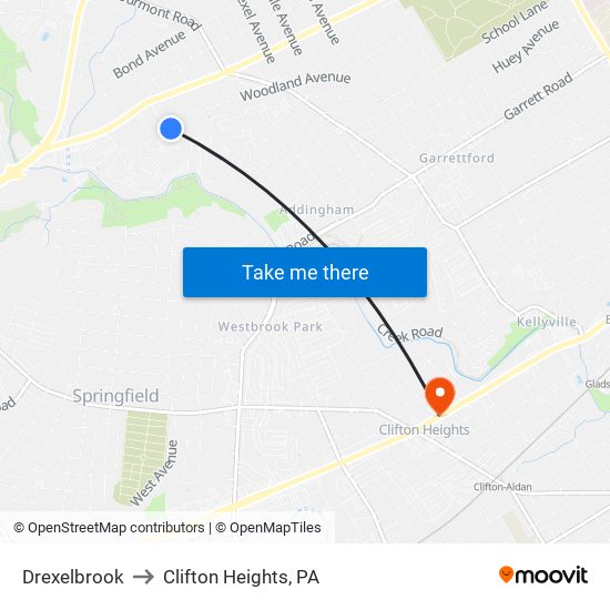 Drexelbrook to Clifton Heights, PA map