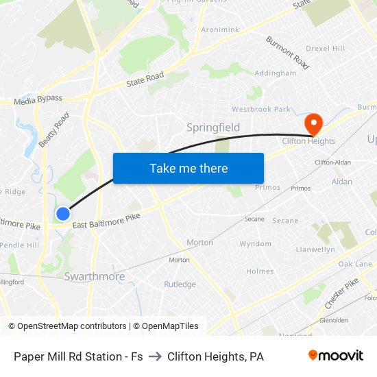 Paper Mill Rd Station - Fs to Clifton Heights, PA map