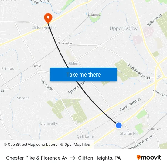 Chester Pike & Florence Av to Clifton Heights, PA map