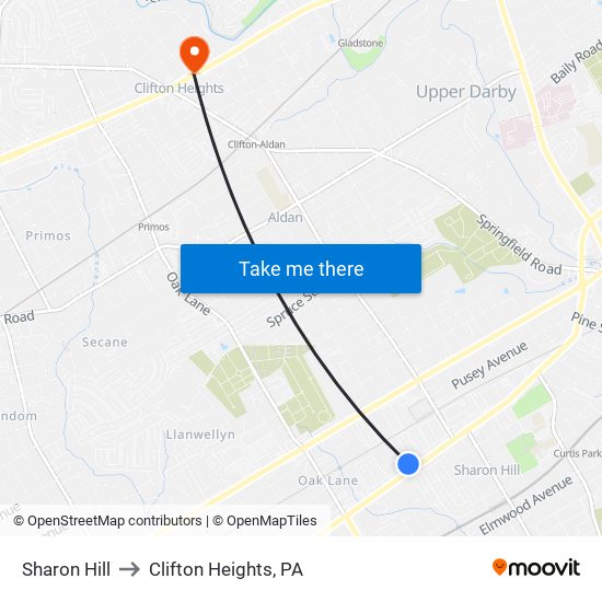 Sharon Hill to Clifton Heights, PA map