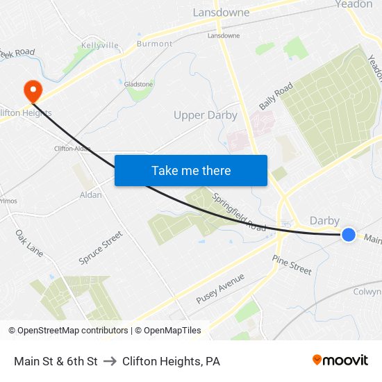 Main St & 6th St to Clifton Heights, PA map