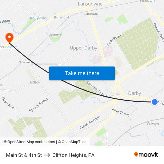 Main St & 4th St to Clifton Heights, PA map