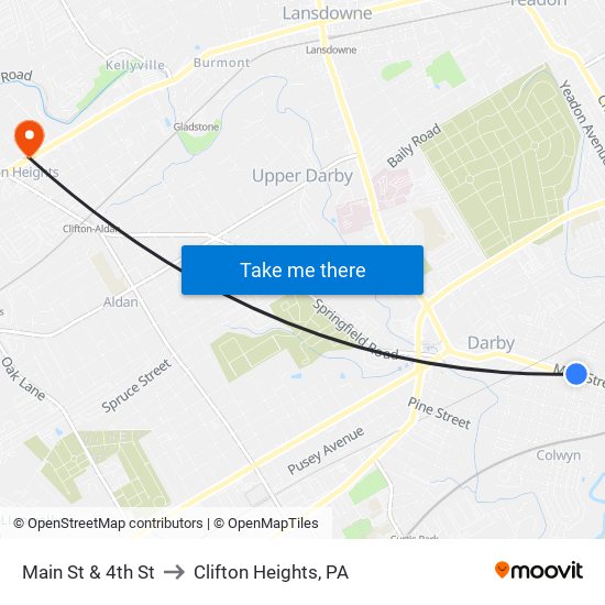 Main St & 4th St to Clifton Heights, PA map