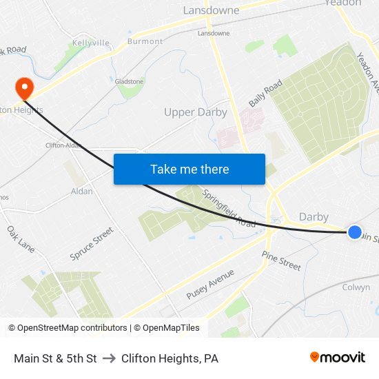 Main St & 5th St to Clifton Heights, PA map