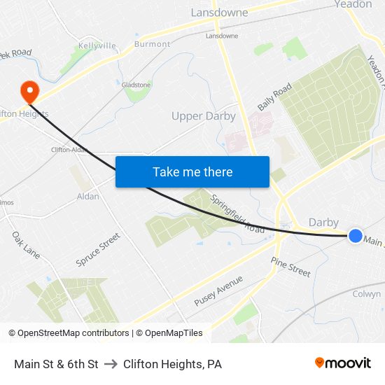 Main St & 6th St to Clifton Heights, PA map