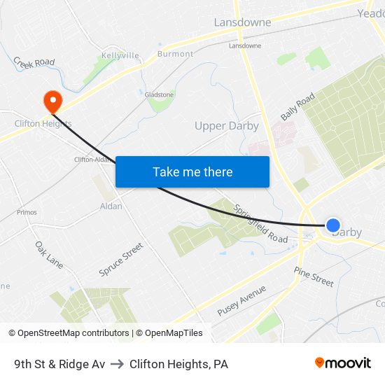 9th St & Ridge Av to Clifton Heights, PA map