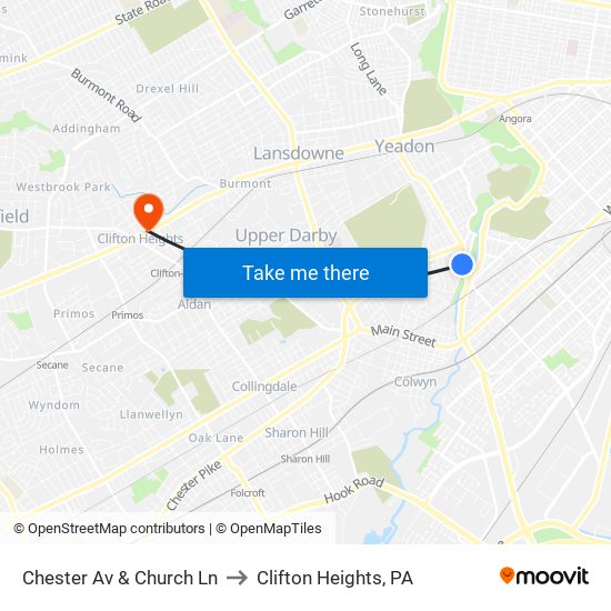 Chester Av & Church Ln to Clifton Heights, PA map