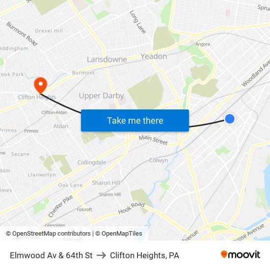 Elmwood Av & 64th St to Clifton Heights, PA map