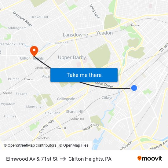 Elmwood Av & 71st St to Clifton Heights, PA map