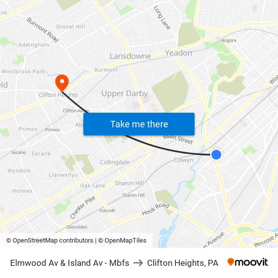 Elmwood Av & Island Av - Mbfs to Clifton Heights, PA map