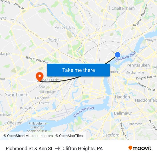 Richmond St & Ann St to Clifton Heights, PA map
