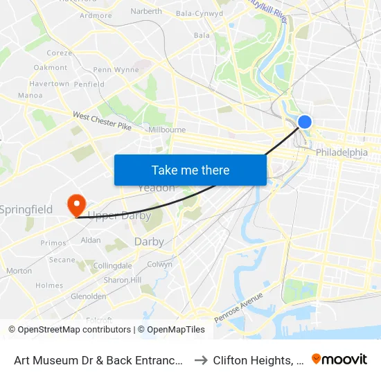 Art Museum Dr & Back Entrance - 2 to Clifton Heights, PA map