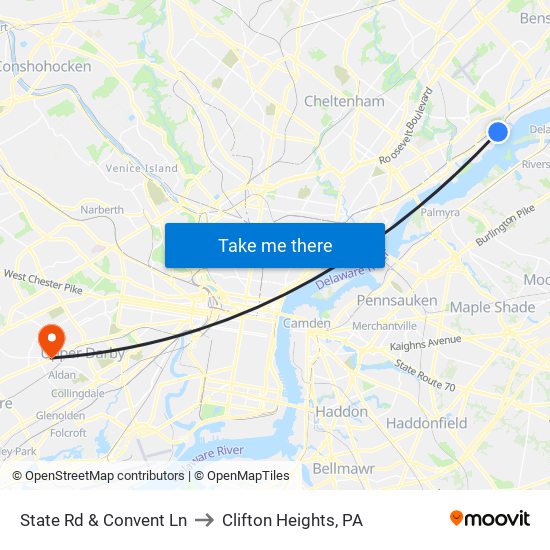 State Rd & Convent Ln to Clifton Heights, PA map