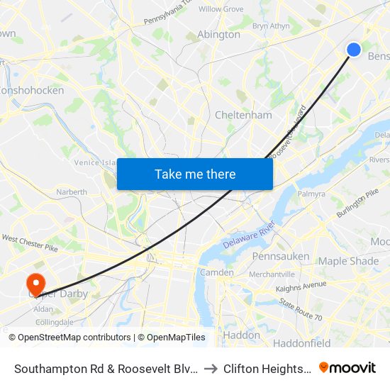 Southampton Rd & Roosevelt Blvd - FS to Clifton Heights, PA map