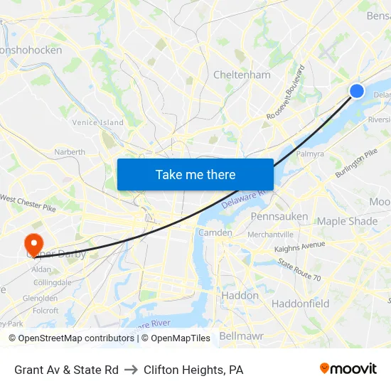 Grant Av & State Rd to Clifton Heights, PA map