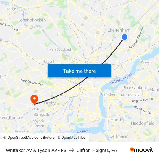 Whitaker Av & Tyson Av - FS to Clifton Heights, PA map
