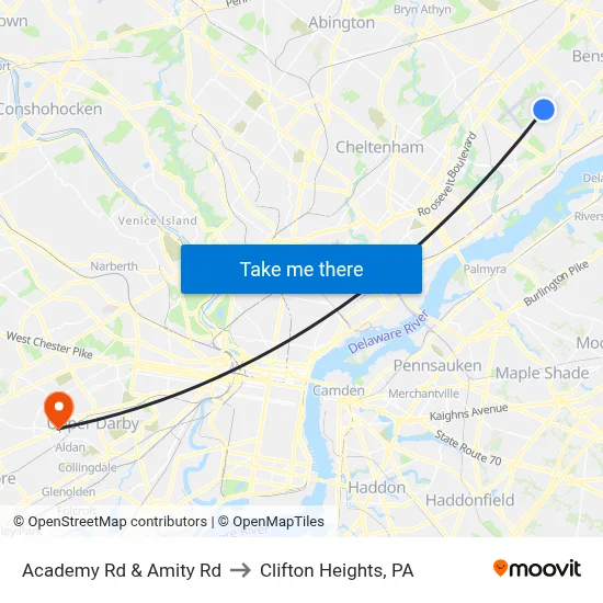 Academy Rd & Amity Rd to Clifton Heights, PA map